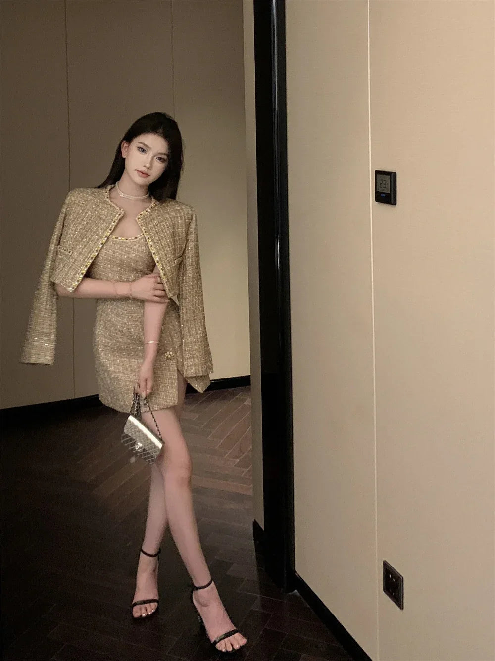 High Street French Small Fragrant Tweed Two Piece Set Women Woolen Jacket Coat + Dress Suits Autumn Winter Luxury 2 Piece Outfit - GONZALES ONLINE SHOP