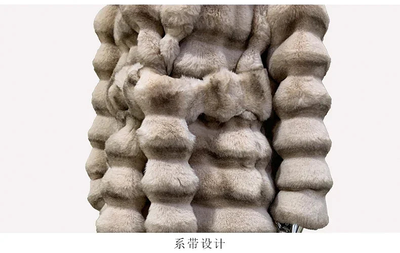 Nerazzurri Winter Long Striped Thick Warm Fluffy Faux Chinchilla Fur Coat Women Shawl Collar Elegant Chic Luxury Furry Overcoat - GONZALES ONLINE SHOP