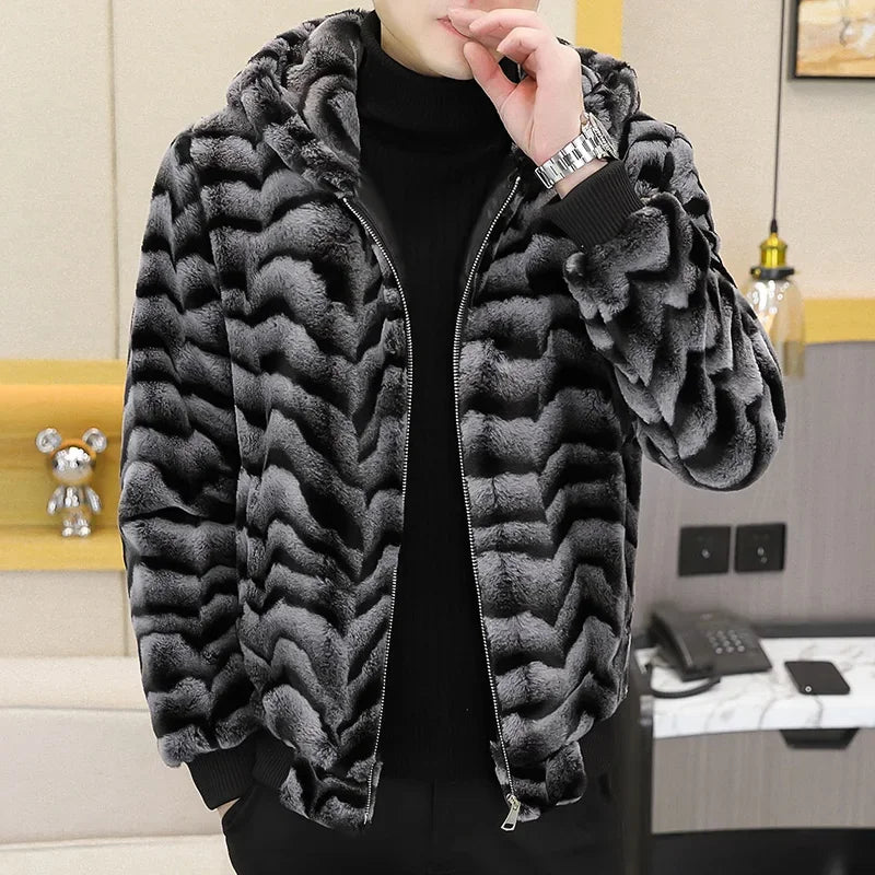 2022 Winter Faux Fur Jackets Men - Thicken Warm Imitation Fur Hooded Coat for Casual and Business Use - GONZALES ONLINE SHOP