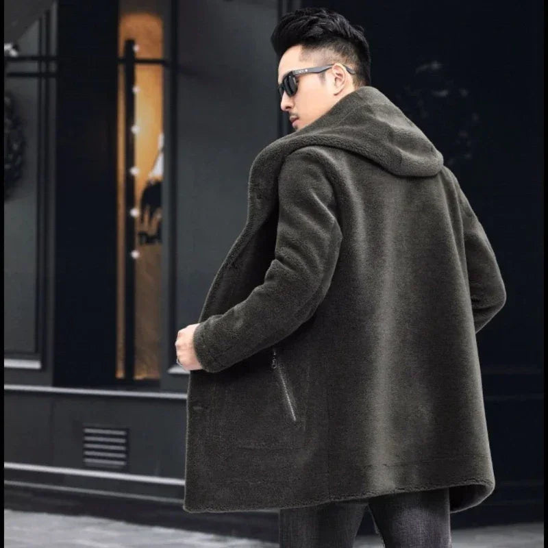Men Winter Long Casual Thick Fleece Hooded Waterproof Jacket Male Real Fur Wool Coat Outwear Vintage Clothing G436 - GONZALES ONLINE SHOP