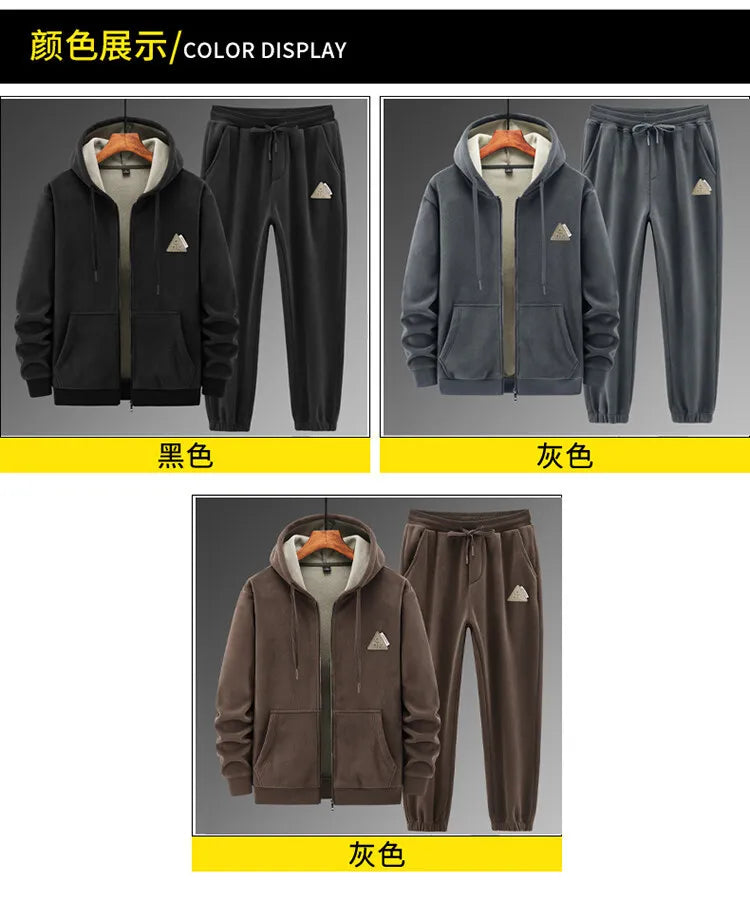2024 New Fleece Thickened Suit Men's Lamb Fleece Hooded Sweater Cotton Pants Casual Sports Warm Suit GONZALES ONLINE SHOP