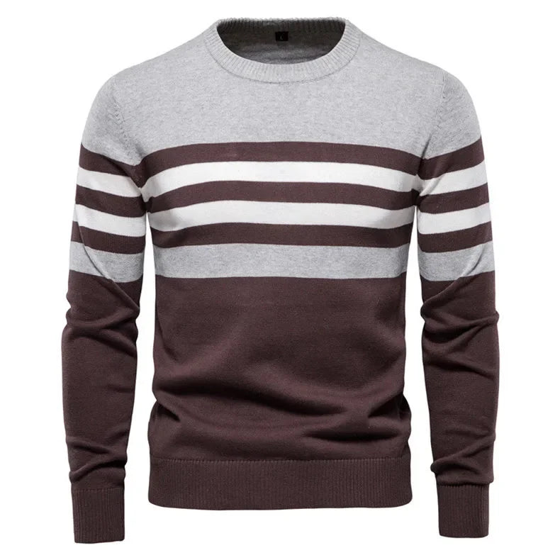 Men's Striped Cotton Sweater Pullover O Neck Knitwear Autumn Jumpers Plus Size 3XL 4XL - GONZALES ONLINE SHOP