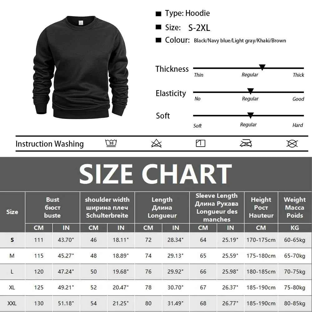 Men's Crew Neck Hoodies Autumn Winter Fleece Warm Casual Loose Pullover Solid Color Round Neck Sport Long Sleeved Sweatshirt
