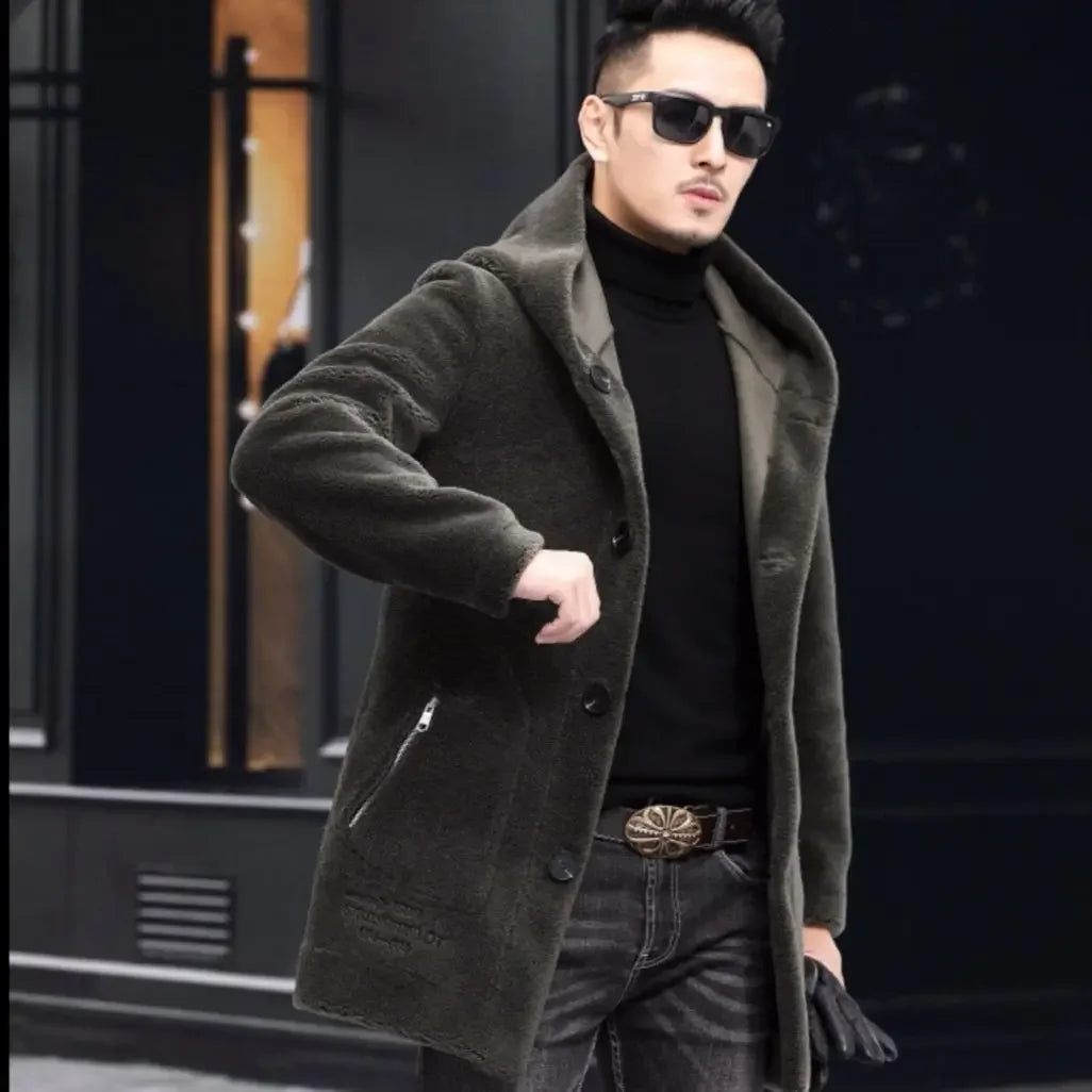 Men Winter Long Casual Thick Fleece Hooded Waterproof Jacket Male Real Fur Wool Coat Outwear Vintage Clothing G436 - GONZALES ONLINE SHOP