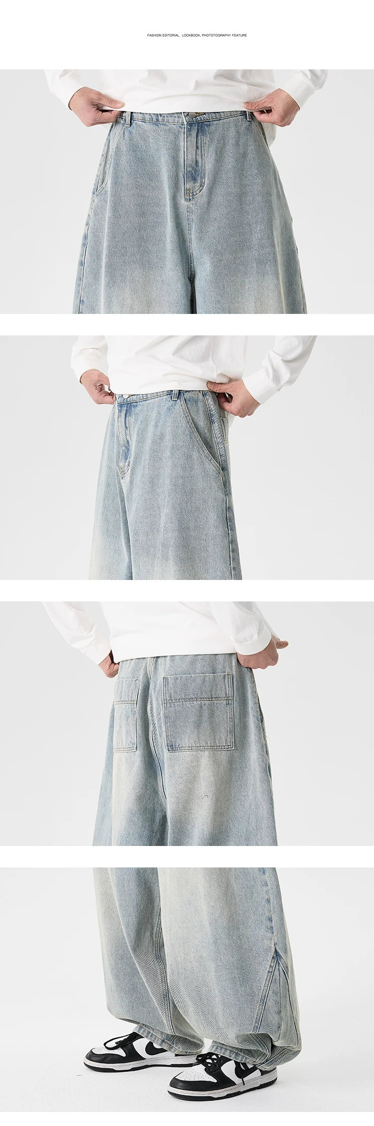 Denim Wide Leg Pants Mens Fashion Casual Pants Loose Hip Hop Lantern Pants Streetwear Jeans Male Elastic Waist Trousers Oversize GONZALES ONLINE SHOP