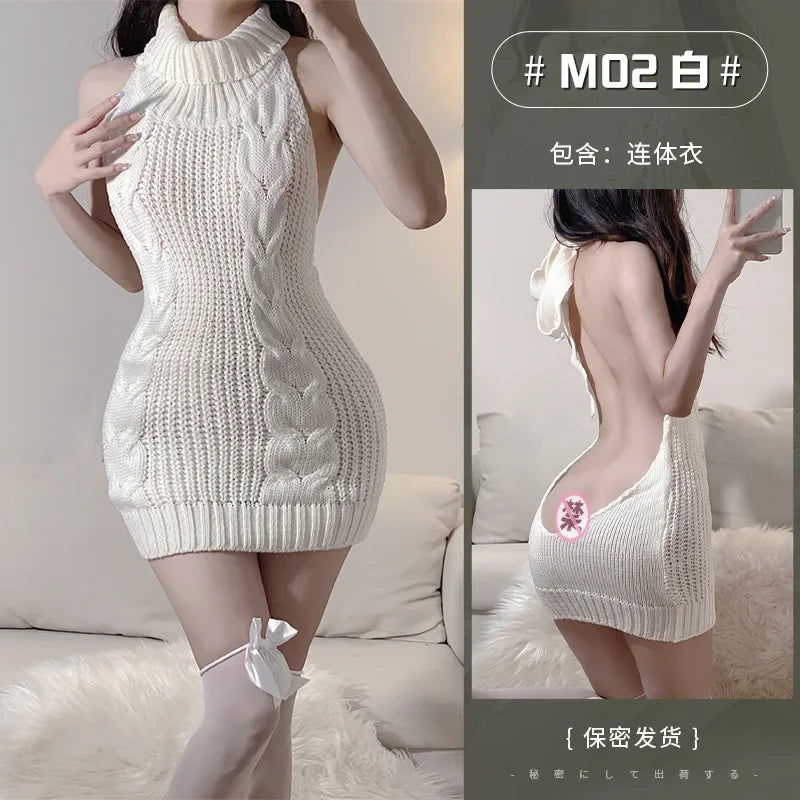 High Neck Knitted Sweater Sexy Backless Women New Dress Sleeveless Charm Solid Color Mature Fashion Elegant Soft Resilient AK74 - GONZALES ONLINE SHOP