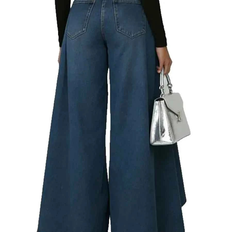 High Waisted Wide Leg Jeans For Women Asymmetrical Hem Loose Fit Denim Pants Streetwear Fashion With Pockets Casual Trousers