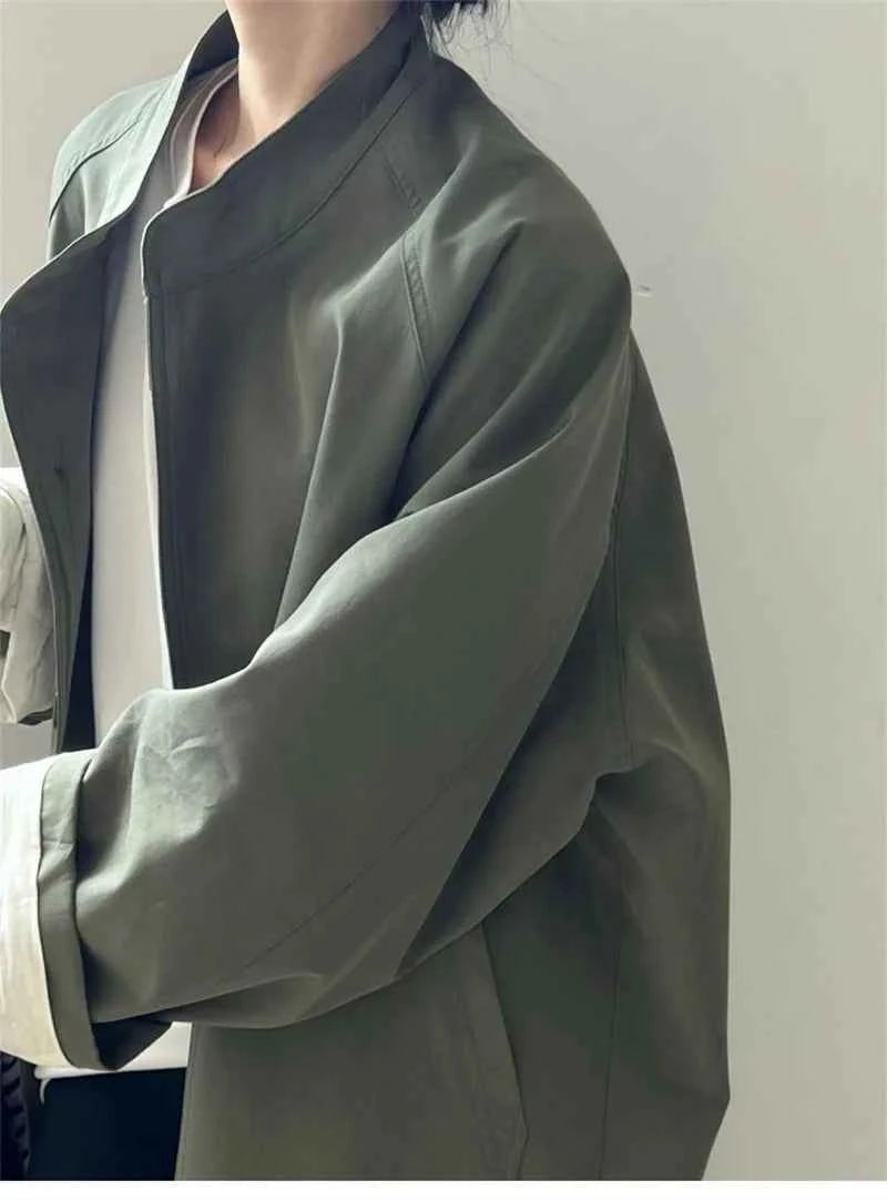 Lazy Loose Stand Up Collar Long Ttrench Coat For Women New Spring Autumn Casual British Style High-end Windbreaker Overcoat