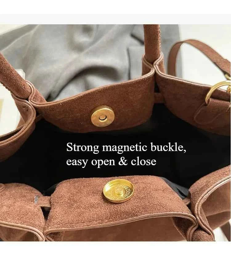 Matte Leather Suede Tote Handbags for Women Large Capacity Retro Shoulder Bag Fall Winter Belt Design Female Crossbody Bags