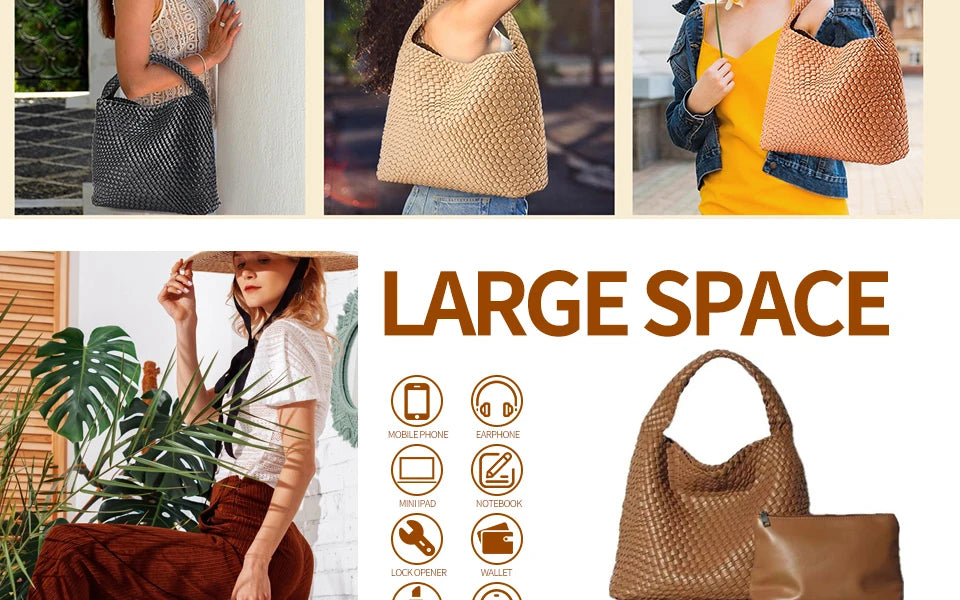 Woven Tote Bag for Women Large Woven Handbag Soft Leather Shoulder Bag Work Shopper Summer Beach Travel Tote Bag with Purse GONZALES ONLINE SHOP