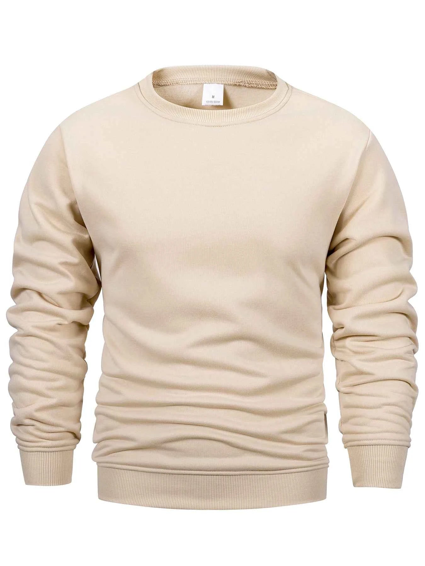 Men's Crew Neck Sweatshirts Solid Color Sweatwear Spring Outdoor Casual Daily Long Sleeve Pullover Hoodie Man Sportswear