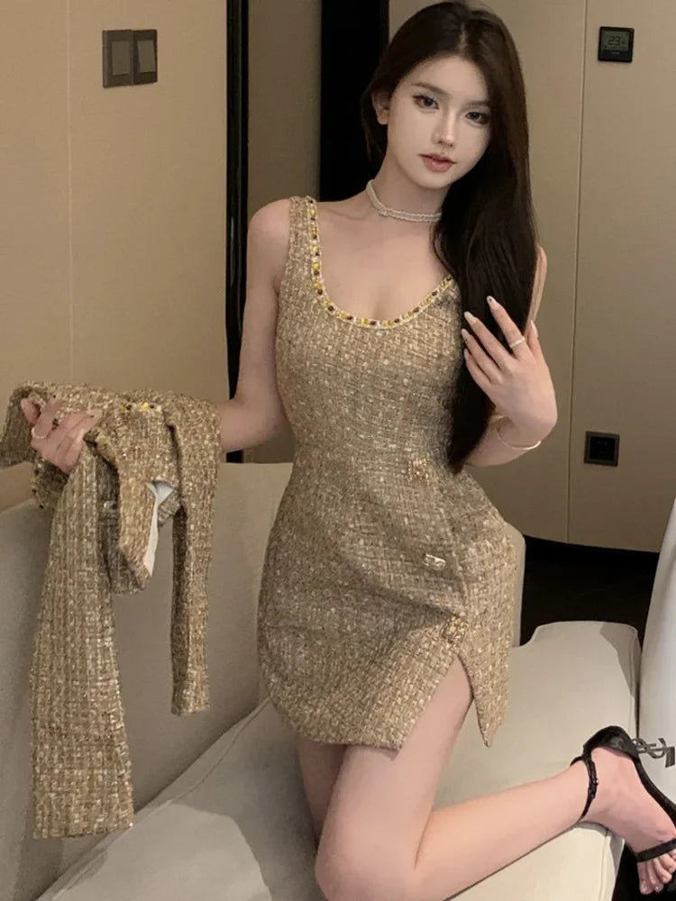 High Street French Small Fragrant Tweed Two Piece Set Women Woolen Jacket Coat + Dress Suits Autumn Winter Luxury 2 Piece Outfit - GONZALES ONLINE SHOP