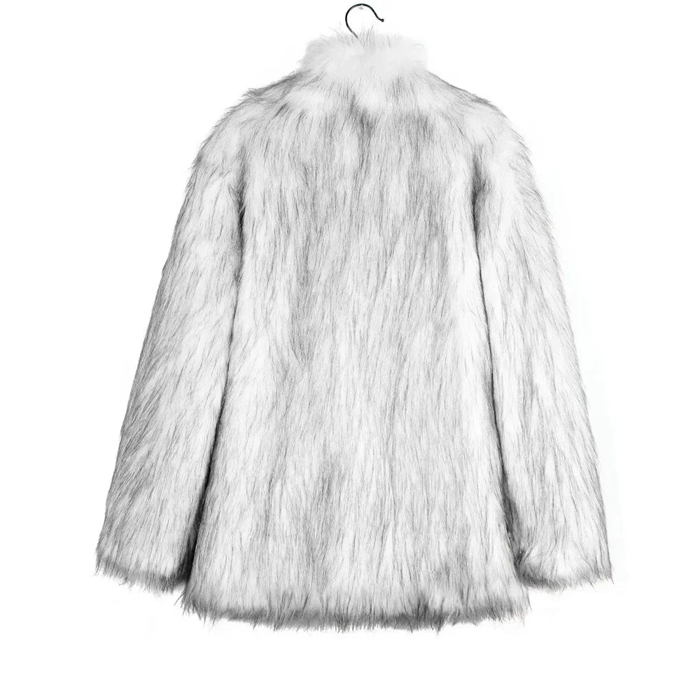 Men Faux Fox Fur Jacket Coat Winter Thick Fluffy Long Sleeve Lapel Warm Shaggy Outerwear Luxury Fur Jacket Bontjas Jackets Mens - GONZALES ONLINE SHOP
