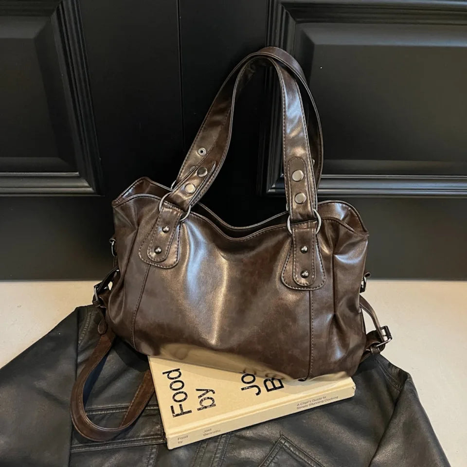 Retro Brand Roomy Shoulder Bag Female Luxury Solid Color Classic Crossbody Bag Large Capacity Style Soft PU Leather Tote Bag GONZALES ONLINE SHOP
