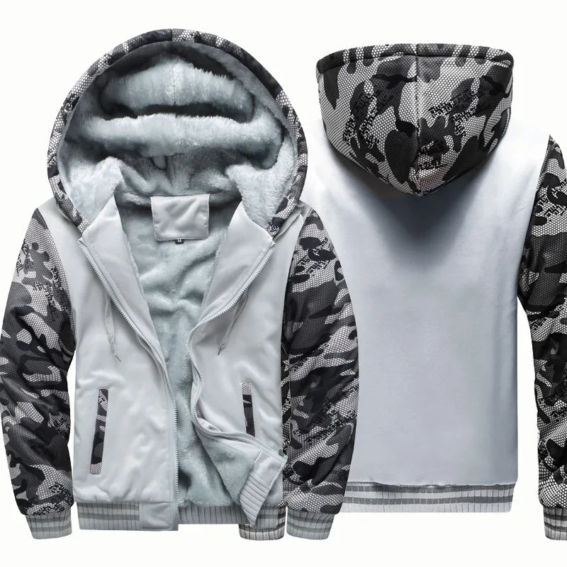 Men's Jacket Winter Camouflage Fleece Thicken Hooded Jackets Male Long Sleeve Coat Casual Zip Up Hoodies Streetwear Men's Coats GONZALES ONLINE SHOP