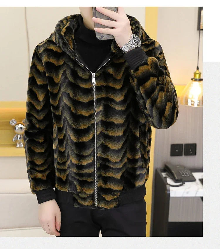 2022 Winter Faux Fur Jackets Men - Thicken Warm Imitation Fur Hooded Coat for Casual and Business Use - GONZALES ONLINE SHOP