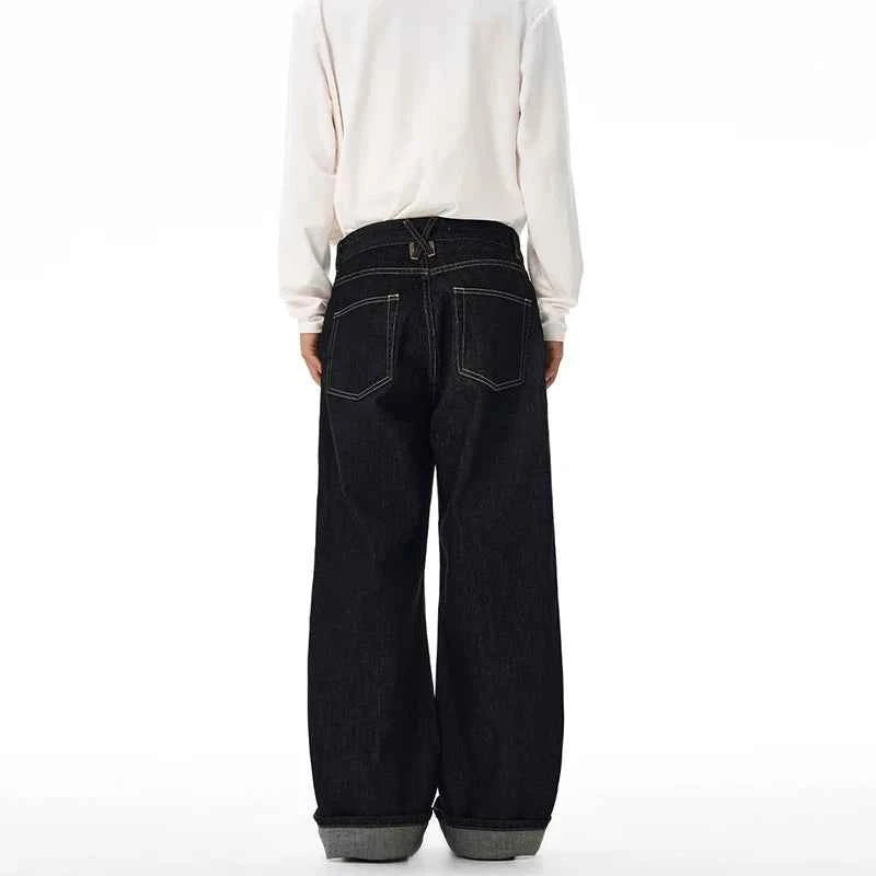 Non-fading Original Color Jeans Men's High Quality Loose Straight Denim Pants Classic American Retro Wide Leg Autumn Trousers
