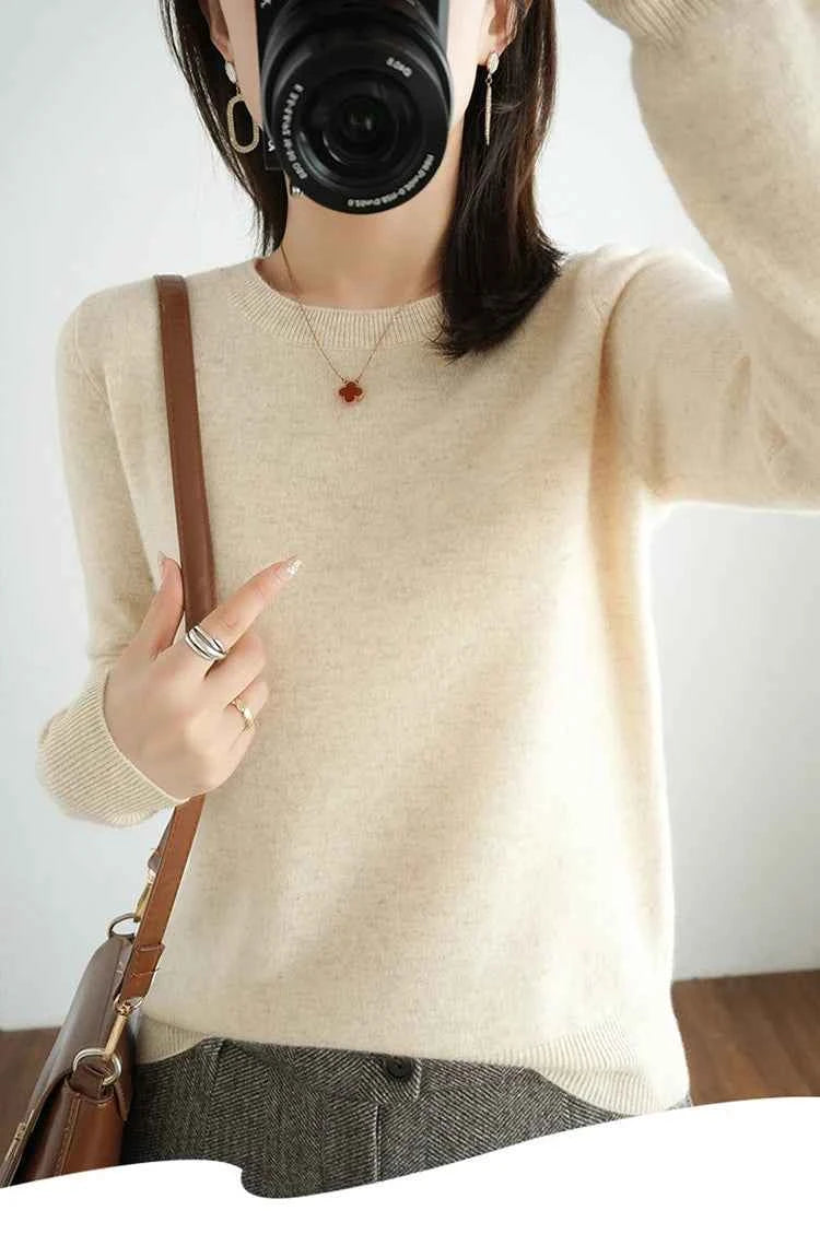 Autumn And Winter Cashmere Sweater Women's Crew Neck Pullover Casual Knitted Top Women's Short Undercoat Fashion 18 Colors