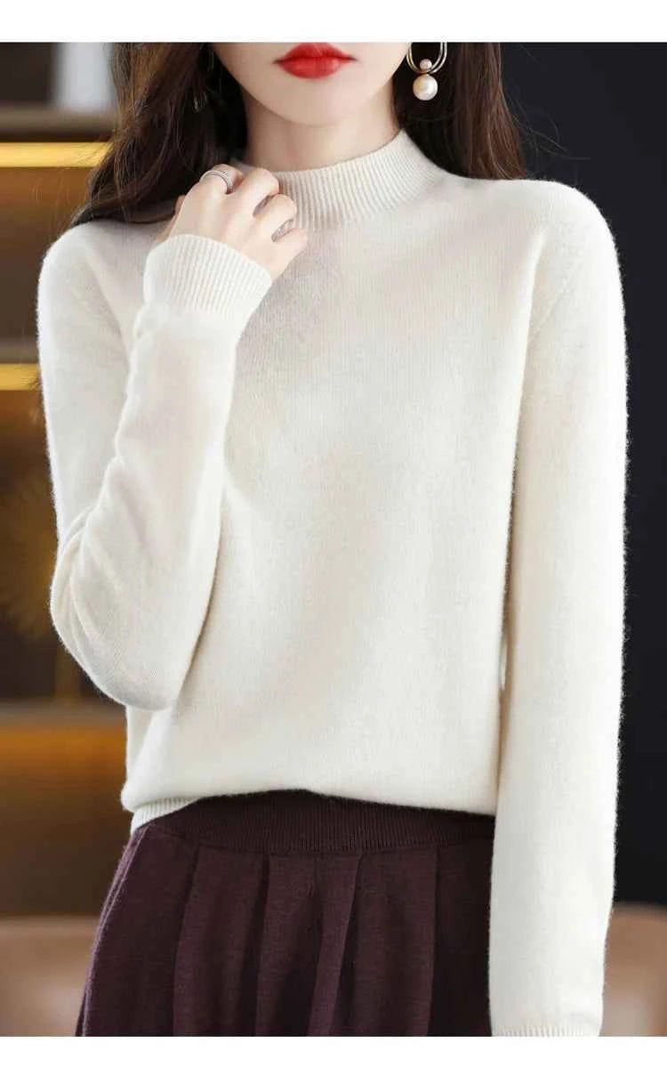 Half High Solid Color Cashmere Sweater For Women Loose Pullover Autumn and Winter Contracted Commuter Basic Knitwear Top Base