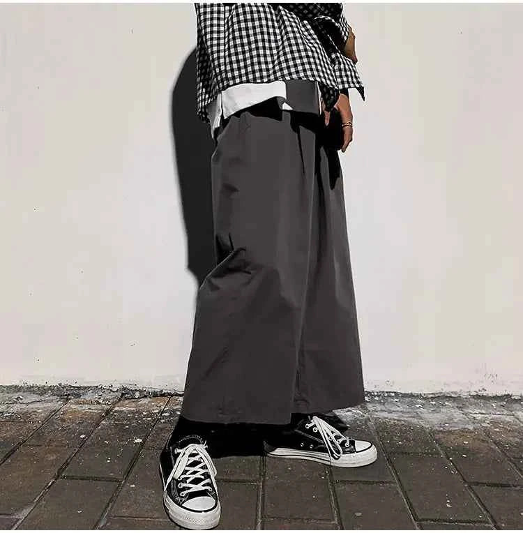 Wide Leg Pants Men Drape Straight Loose Harajuku Vintage Japan Style Ankle-length Trousers Cozy Versatile Black Pantalones Male