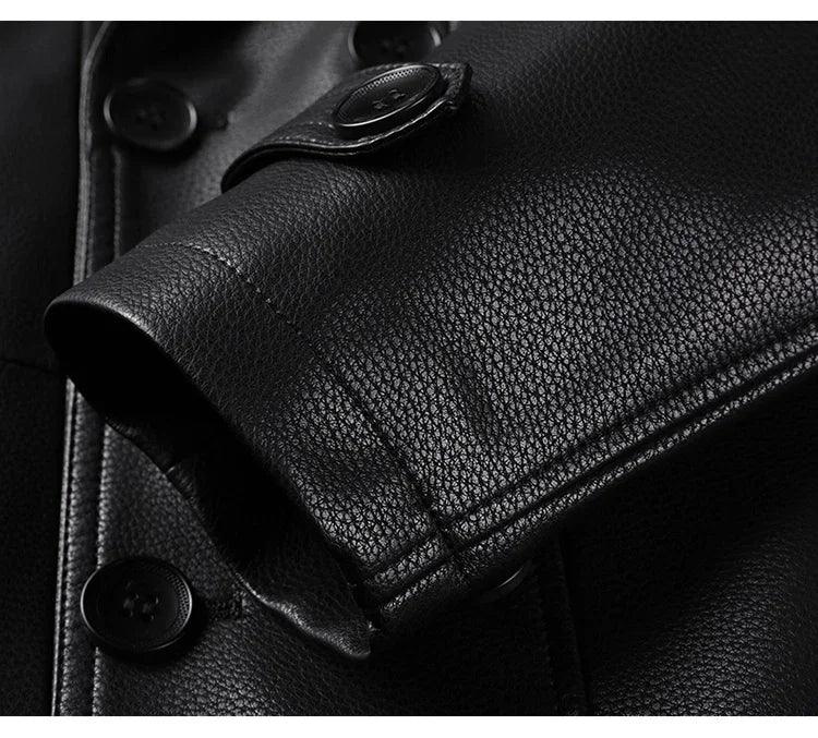 Genuine Leather Jacket Men Mid-length Windbreaker Autumn Winter Casual Jackets Suit Collar Double-breasted Coats Jaqueta - GONZALES ONLINE SHOP