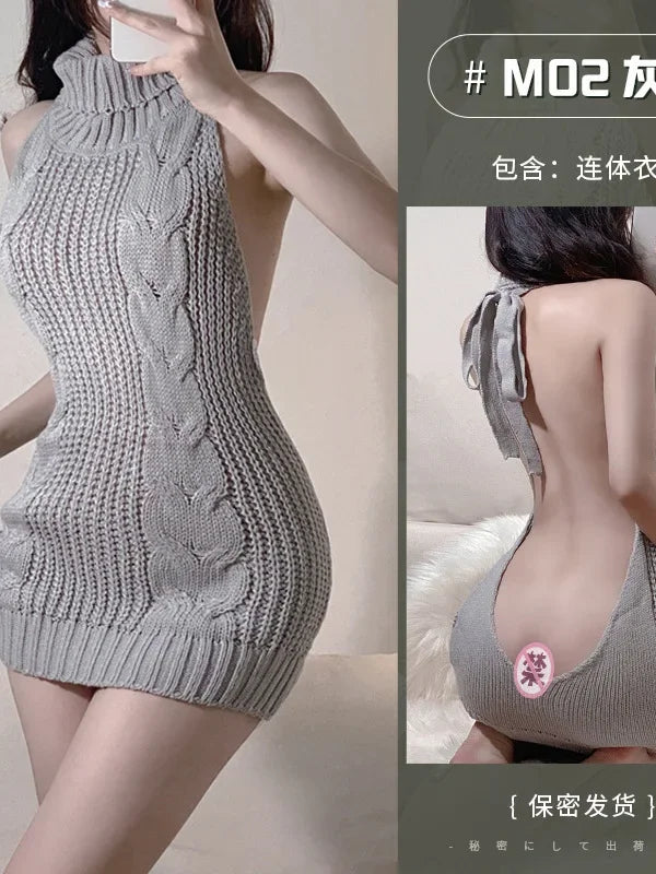 High Neck Knitted Sweater Sexy Backless Women New Dress Sleeveless Charm Solid Color Mature Fashion Elegant Soft Resilient AK74 - GONZALES ONLINE SHOP