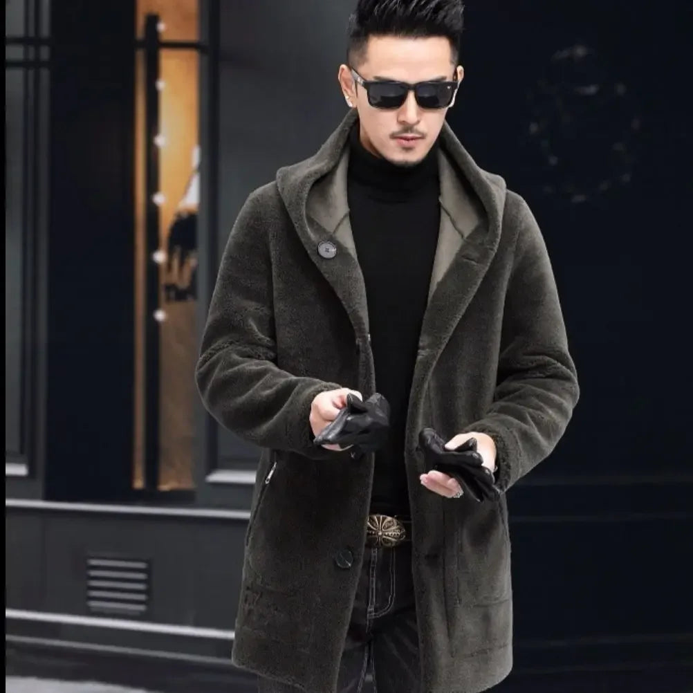 Men Winter Long Casual Thick Fleece Hooded Waterproof Jacket Male Real Fur Wool Coat Outwear Vintage Clothing G436 - GONZALES ONLINE SHOP