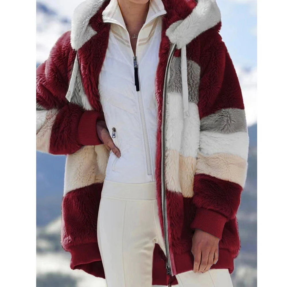 Oversized Jacket for Women Coat 2025 Autumn Winter Warm Plush Pocket Hooded Streetwear Loose Lady Zipper Cashmere Outerwear Coat GONZALES ONLINE SHOP