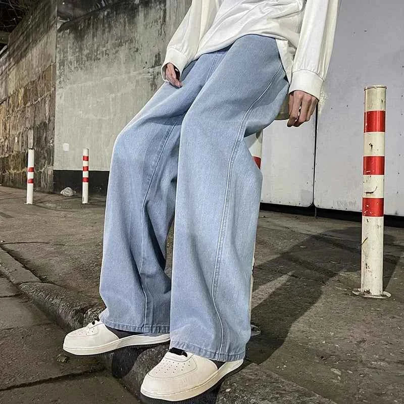 Spring and Autumn new American drawstring jeans for men, loose and versatile casual pants, trendy washed men's pants