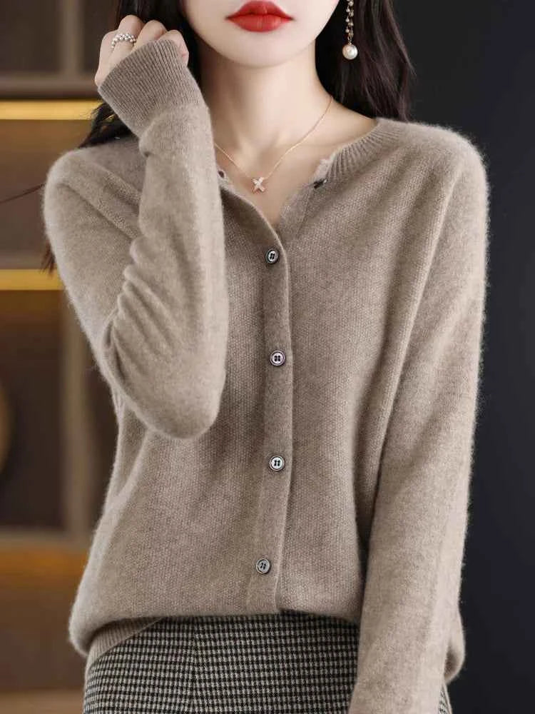 Women Cashmere Sweater 100% Merino Wool Knitted Cardigan Autumn Winter Knitwear O-Neck Female Solid Color Casual Fashion Top