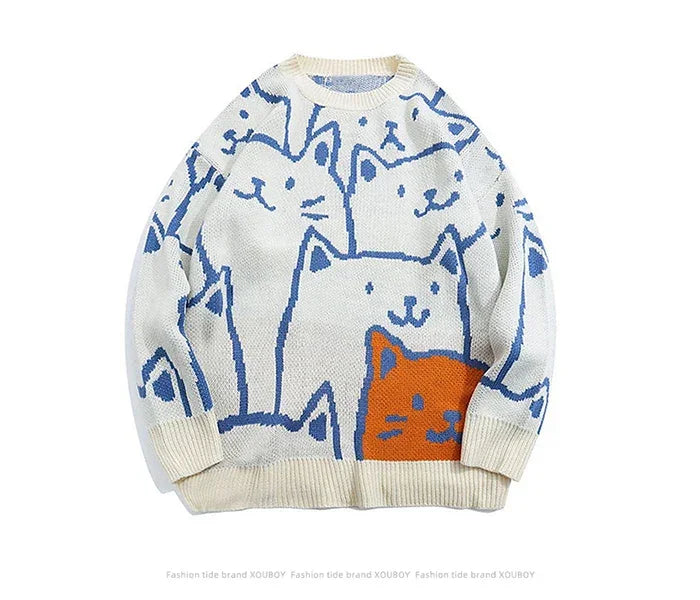 Y2k Vintage Sweater Men 2023 Winter Cartoon Loose Knitted Sweater Japanese Harajuku Hip Hop Streetwear Women Knitwear Pullovers GONZALES ONLINE SHOP