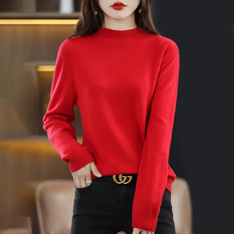 Half High Solid Color Cashmere Sweater For Women Loose Pullover Autumn and Winter Contracted Commuter Basic Knitwear Top Base GONZALES ONLINE SHOP