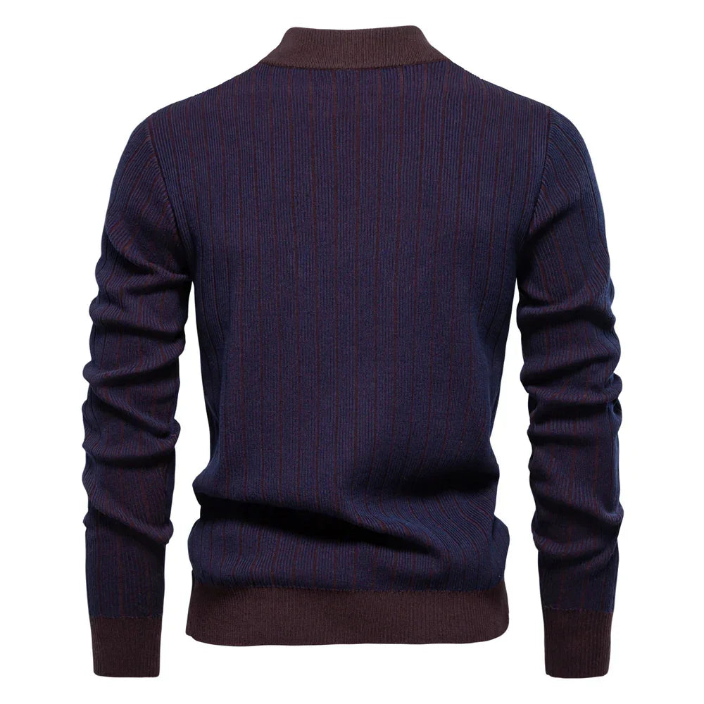 AIOPESON Mens Mock Neck Pullover Sweater - New Design Cotton Stripped Sweater for Autumn Winter Warmth - GONZALES ONLINE SHOP