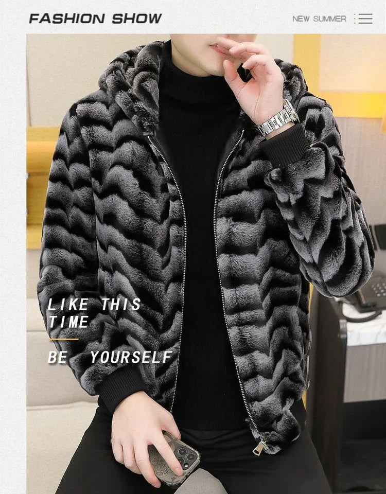 2022 Winter Faux Fur Jackets Men - Thicken Warm Imitation Fur Hooded Coat for Casual and Business Use - GONZALES ONLINE SHOP