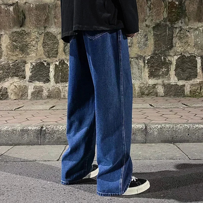 Men's Jeans Korean Version Student Casual Pants High Street Straight Loose Wide Leg Jeans Black Grey Blue Baggy Jeans GONZALES ONLINE SHOP