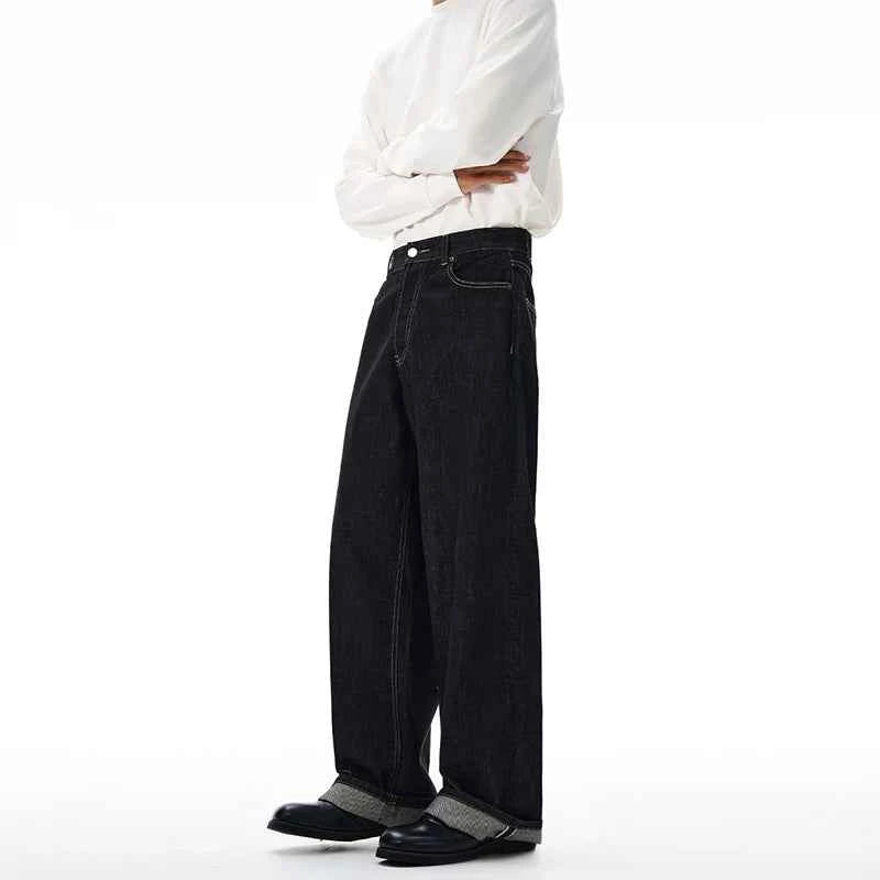Non-fading Original Color Jeans Men's High Quality Loose Straight Denim Pants Classic American Retro Wide Leg Autumn Trousers