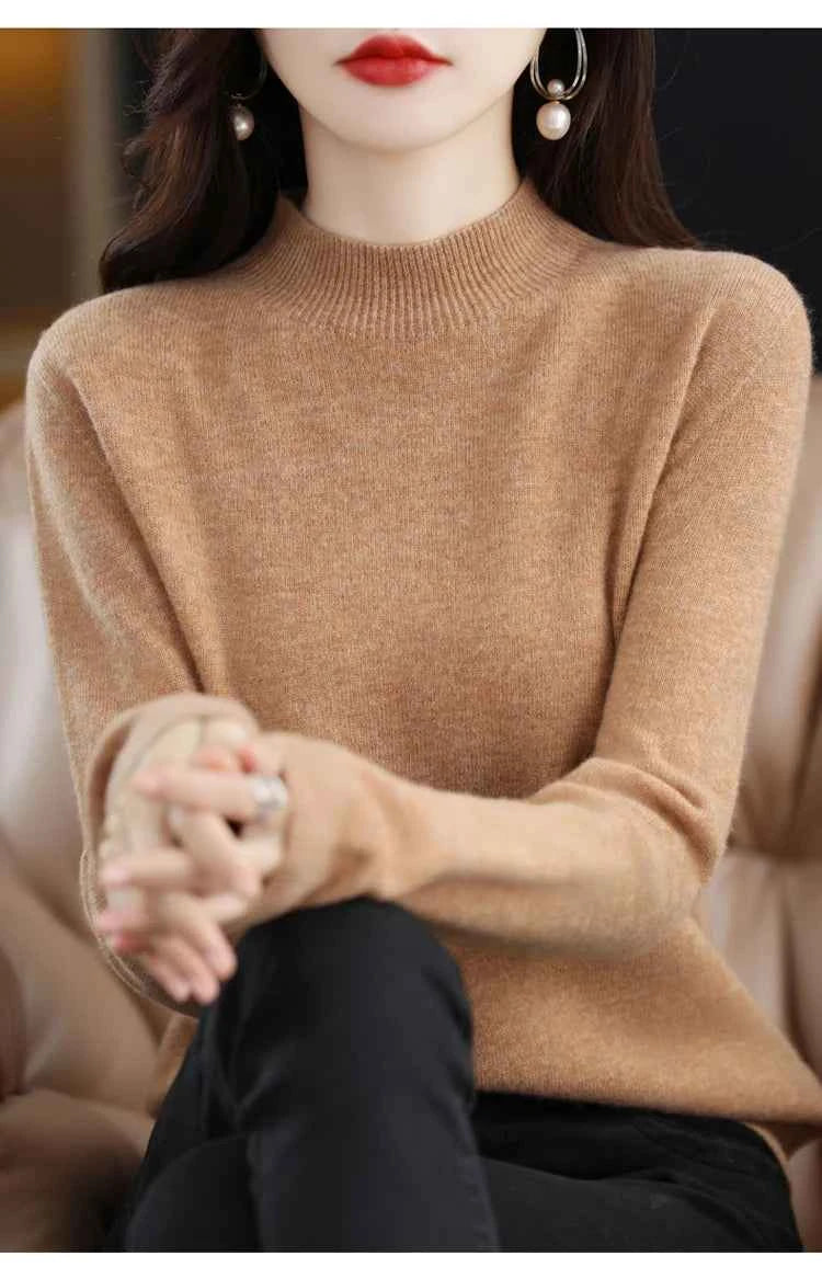 Half High Solid Color Cashmere Sweater For Women Loose Pullover Autumn and Winter Contracted Commuter Basic Knitwear Top Base