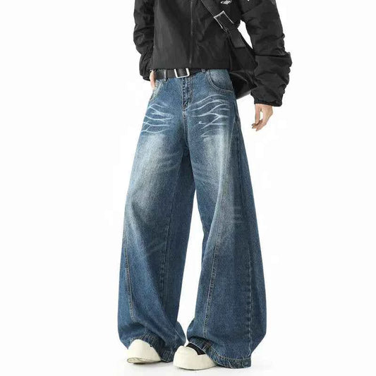 Mens Loose Wide Leg Jeans High Street Patchwork Vintage American Trendy Urban Fashion Hip Hop Oversized Trousers Streetwear