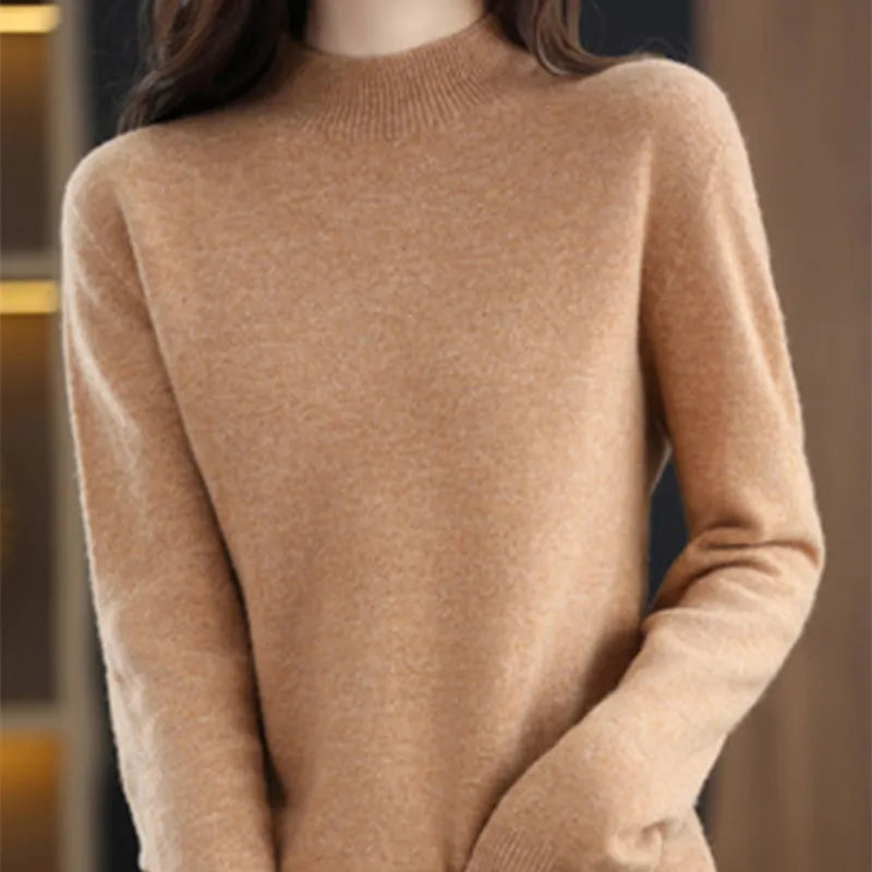 Half High Solid Color Cashmere Sweater For Women Loose Pullover Autumn and Winter Contracted Commuter Basic Knitwear Top Base GONZALES ONLINE SHOP