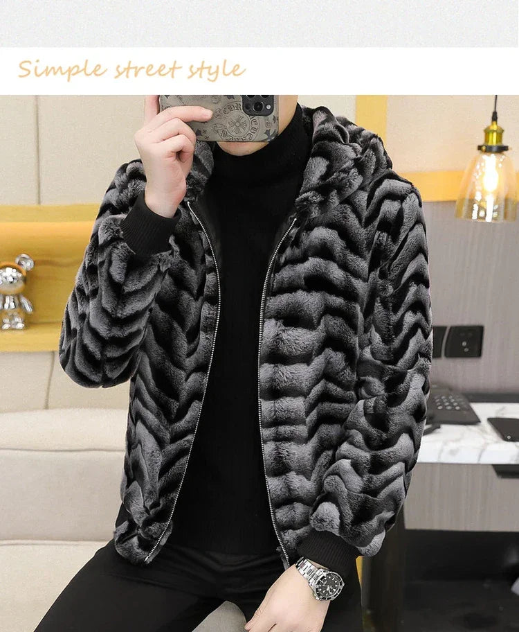2022 Winter Faux Fur Jackets Men - Thicken Warm Imitation Fur Hooded Coat for Casual and Business Use - GONZALES ONLINE SHOP