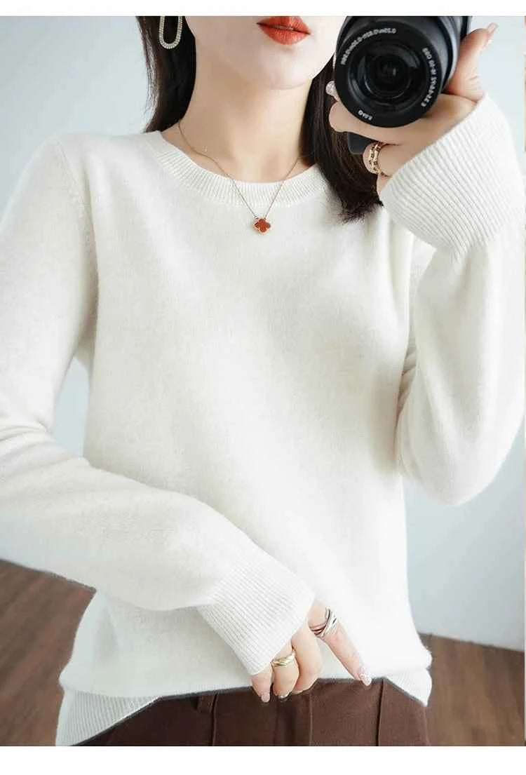 Autumn And Winter Cashmere Sweater Women's Crew Neck Pullover Casual Knitted Top Women's Short Undercoat Fashion 18 Colors