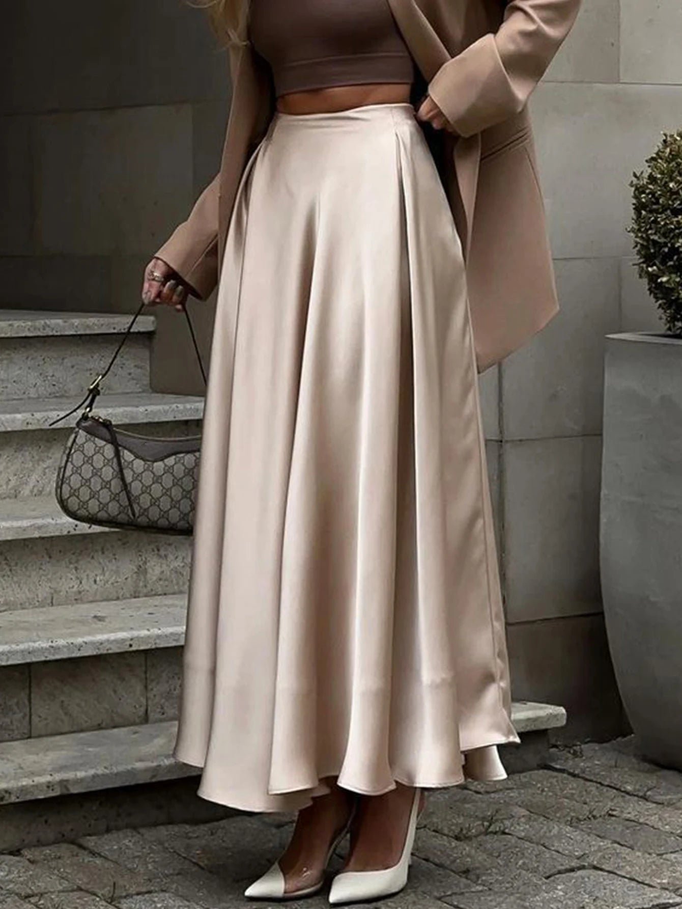 Sexy fashion maxi satin skirt women summer high waist long skirts elegant black white party skirt for woman clothing streetwear GONZALES ONLINE SHOP