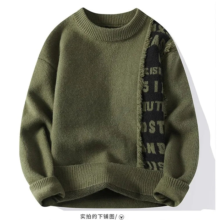 2024 Patchwork Knitted Sweater Trend High Street Autumn Winter Warm Men's Tops Hip-hop Street Clothing Fishing Sports Pullover GONZALES ONLINE SHOP