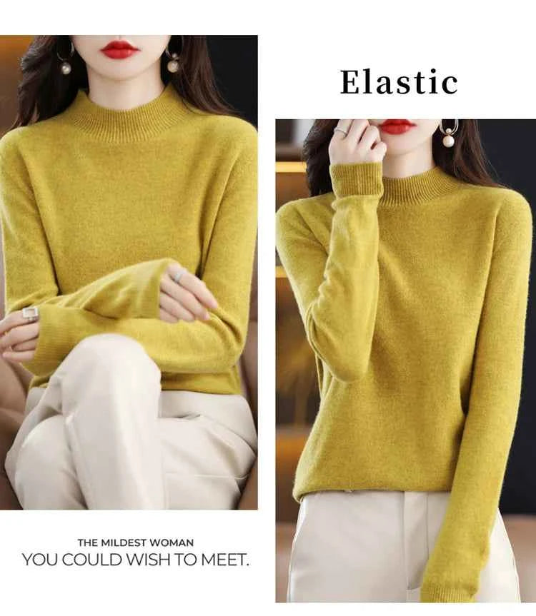 Half High Solid Color Cashmere Sweater For Women Loose Pullover Autumn and Winter Contracted Commuter Basic Knitwear Top Base