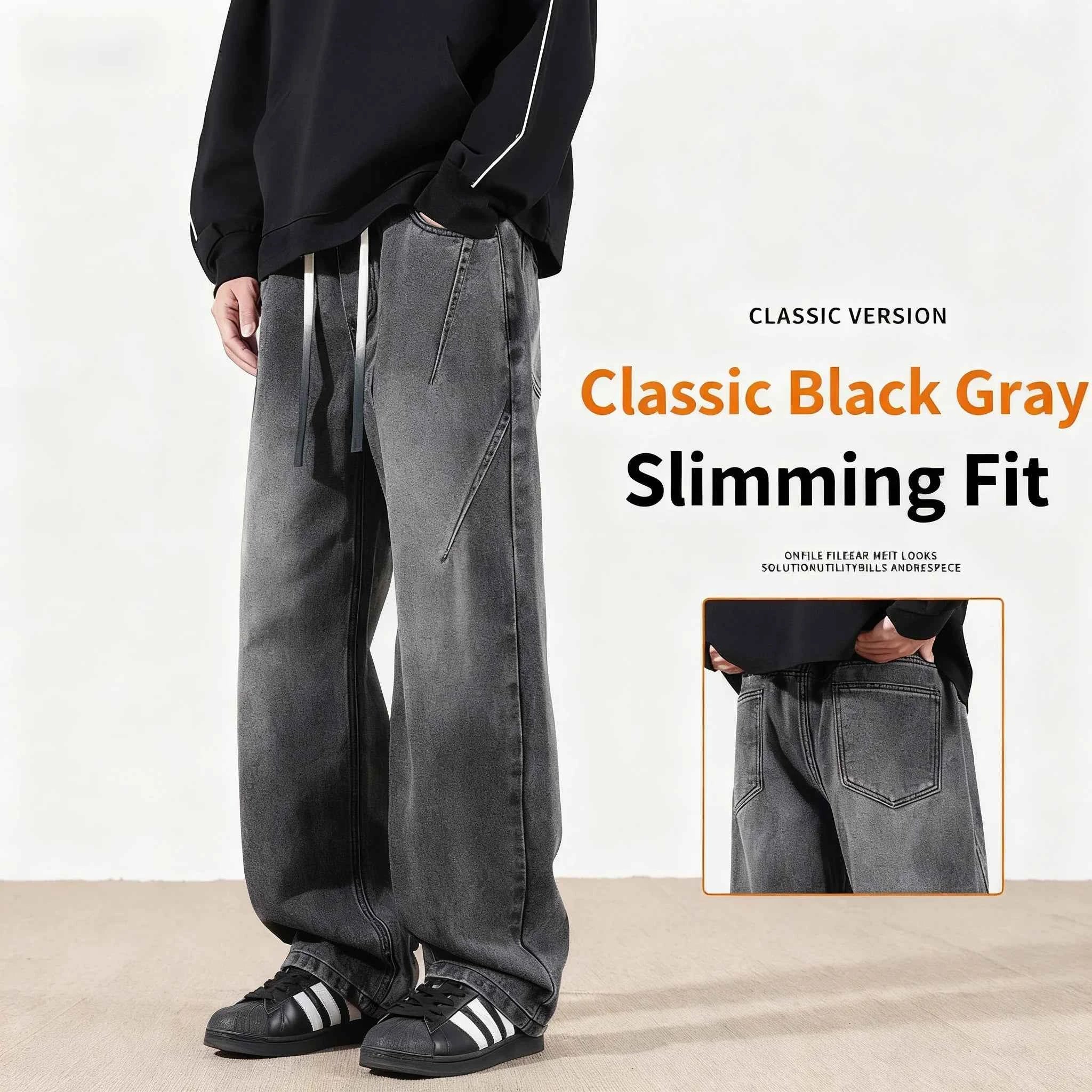 Jeans men's 2025 autumn new style American high street men's washed and worn drawstring trend straight leg denim pants