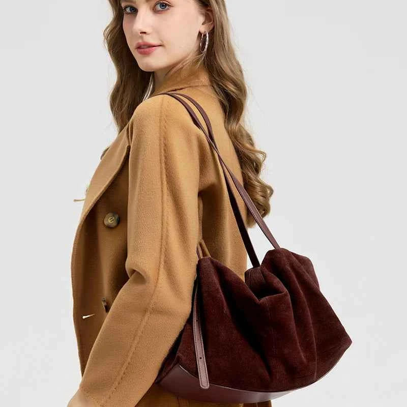 Women's Natural Nuede Genuine Leather Handbags Ladies large capacity Tote Bag Female Design Luxury Commuting Yoga Bag hobo bag
