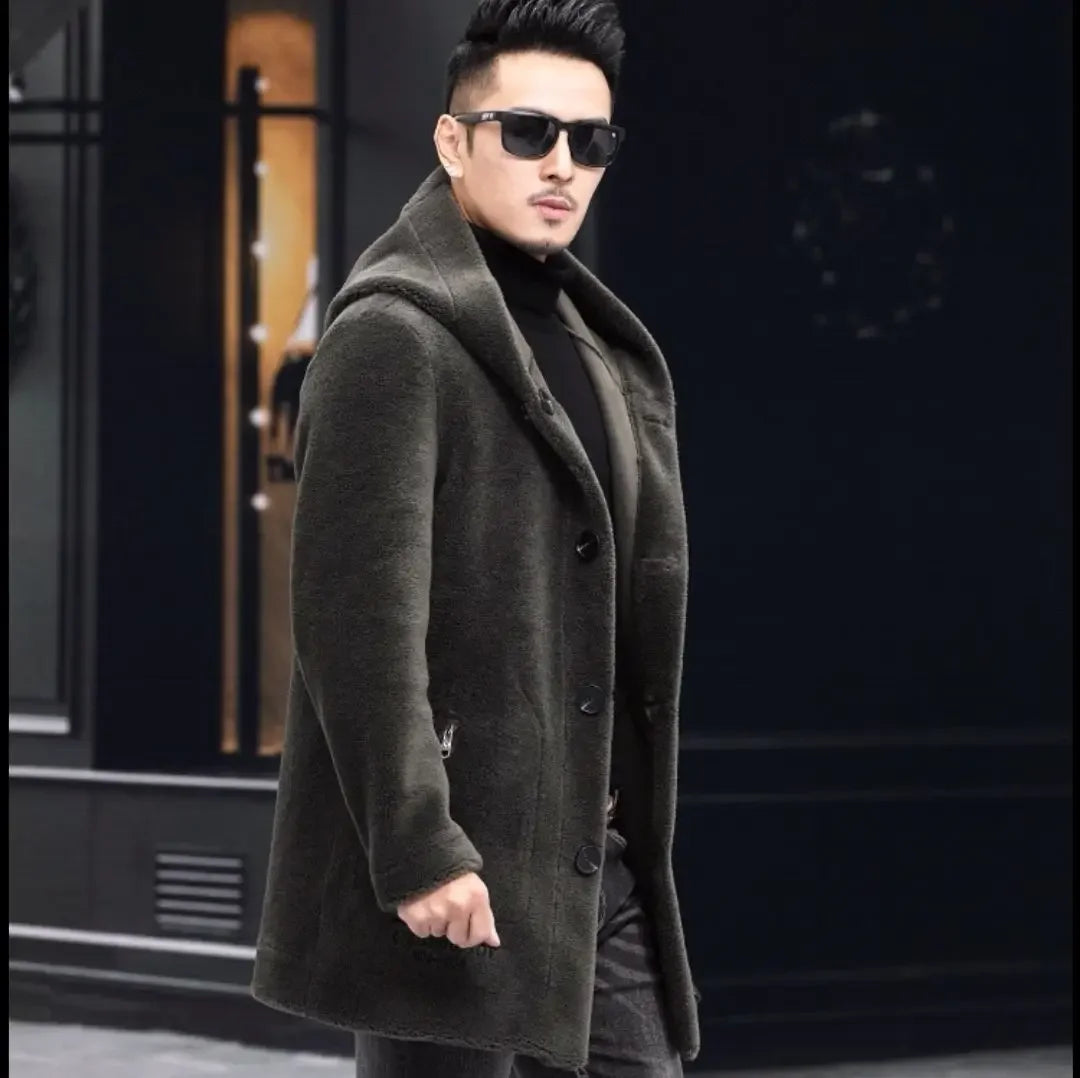 Men Winter Long Casual Thick Fleece Hooded Waterproof Jacket Male Real Fur Wool Coat Outwear Vintage Clothing G436 - GONZALES ONLINE SHOP
