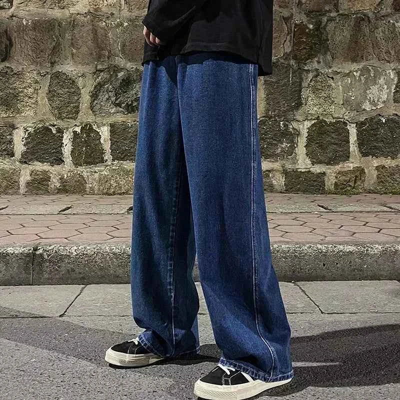 Spring and Autumn new American drawstring jeans for men, loose and versatile casual pants, trendy washed men's pants