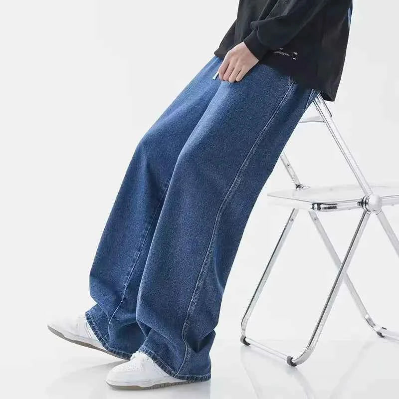 Autumn Jeans Men's Baggy Straight Drawstring Elastic Waist Personality Fashion Vintage Denim Trousers Streetwear 3XL