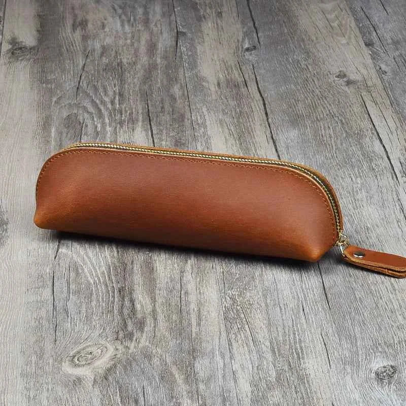 Vintage Leather Pencil Bag Simple Stationery Hoder Pen Case Storage Bag Zipper Pencil Pouch Glasses Box School Supplies